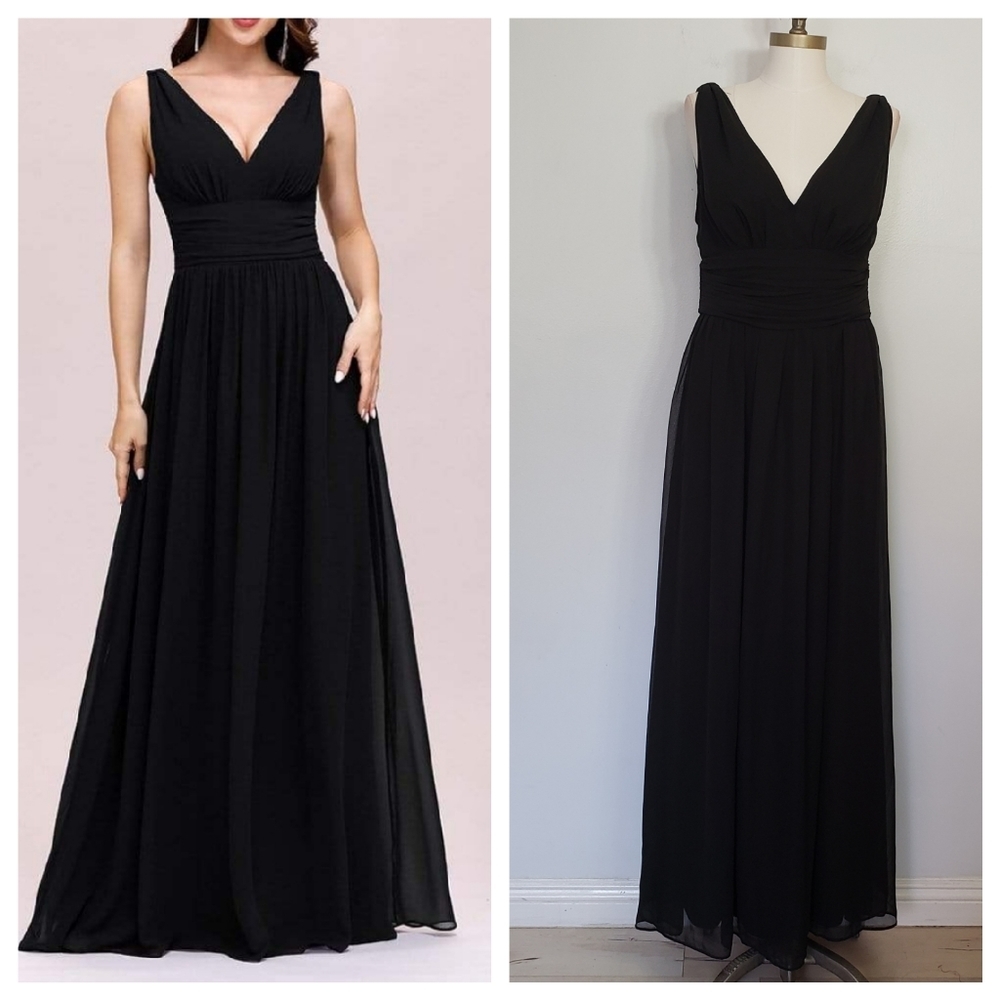 EVER PRETTY 9016 black sleeveless v neck maxi chiffon bridesmaid dress size 10